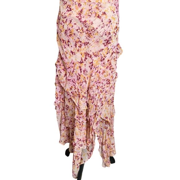 By Anthropologie Cowl-Neck Ruffle Midi Dress Pink Floral Size Large NEW - Picture 8 of 11